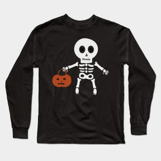 Cute Skeleton Holding Pumpkin Basket Long Sleeve T-Shirt